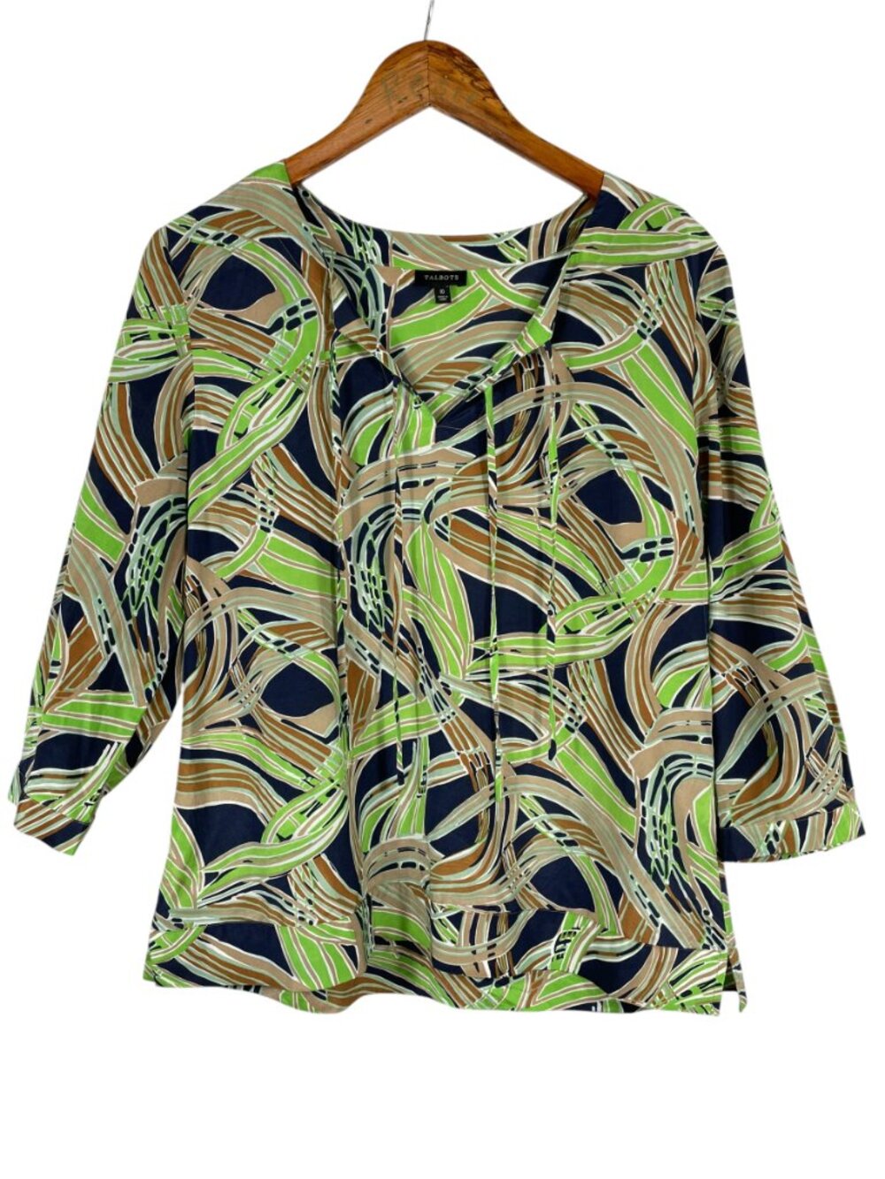 Talbots Silk Cotton Abstract Print Tie Neck Blouse Top Size 10 - Picture 2 of 11